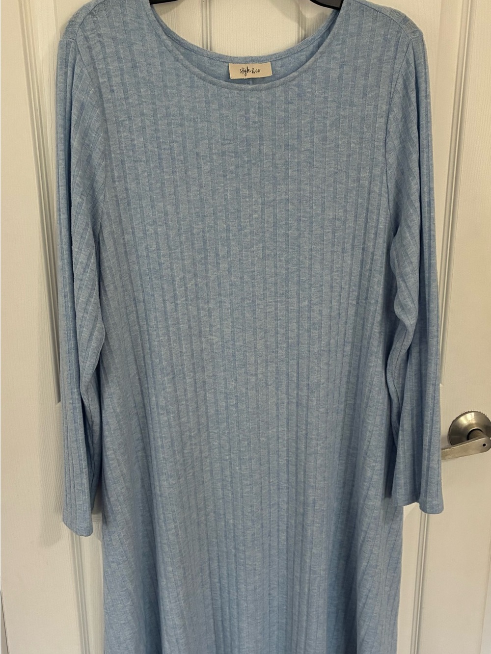 Style & Co 1X Light Blue Ribbed Long Sleeve Swing Dress